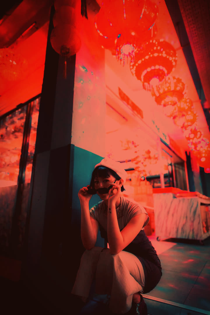 Red color filter on a neon street